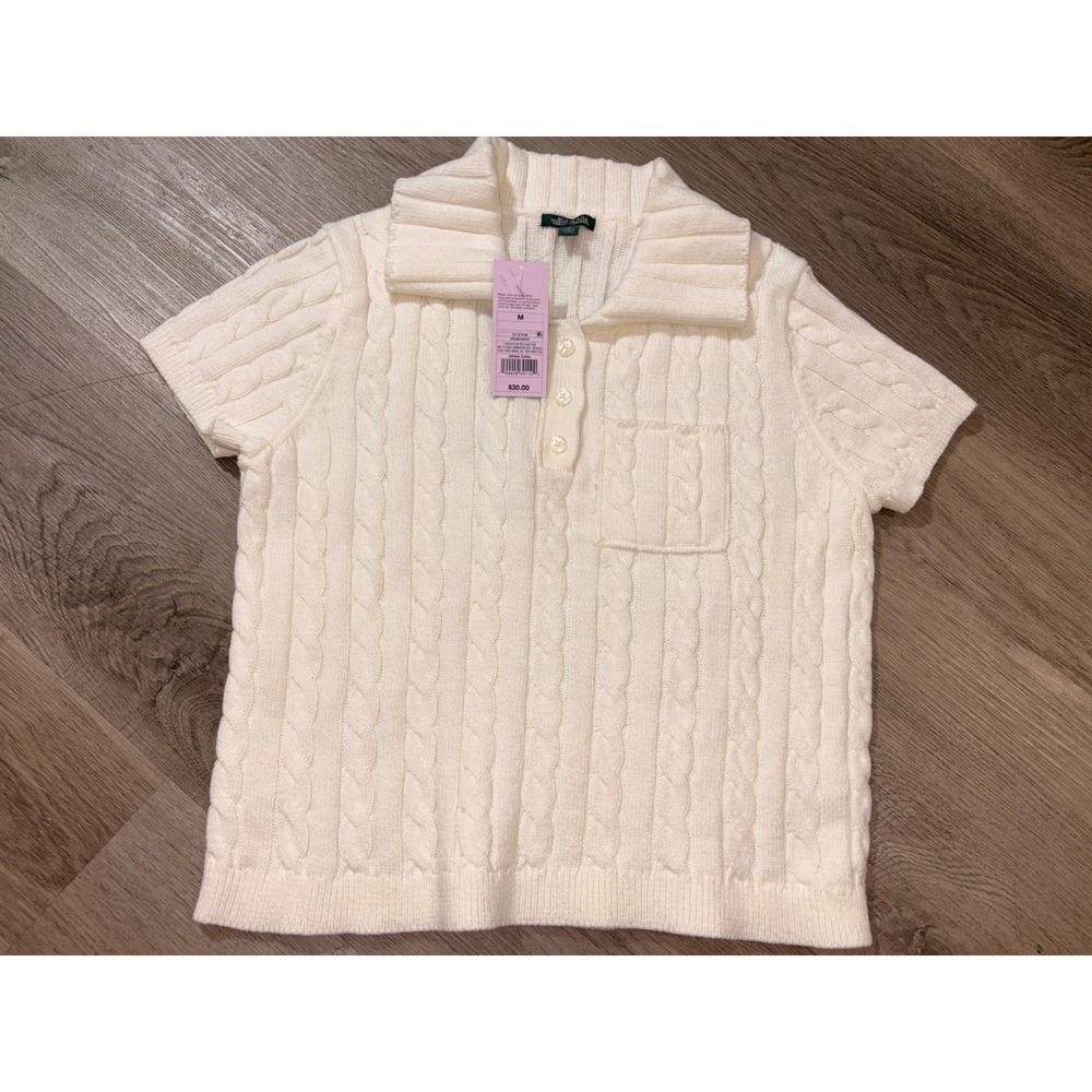 Wild Fable Cream Cable Knit Short Sleeve Polo Sweater Top Cream White Size M NWT